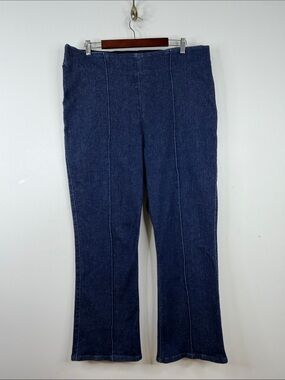 Spanx Jeans Womens 2X Navy Blue Micro Flare Shaping Stretch Denim Pintuck Pleat